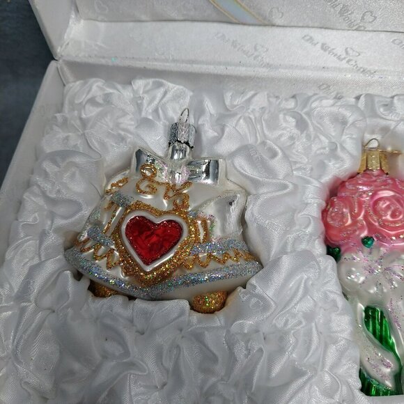GDeBrekht Wedding Ornament Set 6 Pc Bride Groom Chapel Heart Glass Collectible - Picture 7 of 13